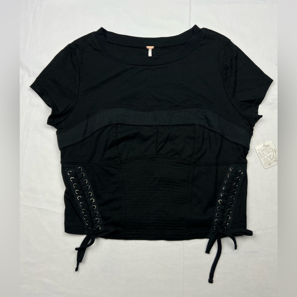 New Free People Lace Up Smocked Corset Cap Sleeve Top - Medium